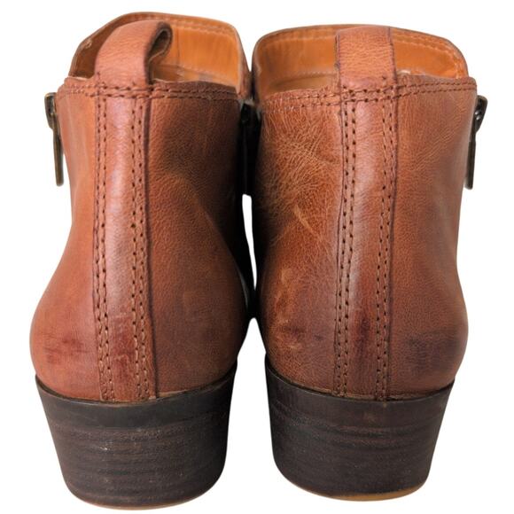 Lucky Brand Basel Ankle Boots Women 11 Brown Leather Double Zip Boho Distressed - Picture 5 of 8